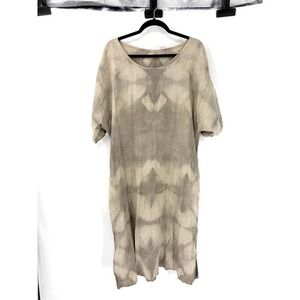 Love To Love You Linen Tie Dye Midi Dress Beige Taupe Oversized Short‎ Sleeve